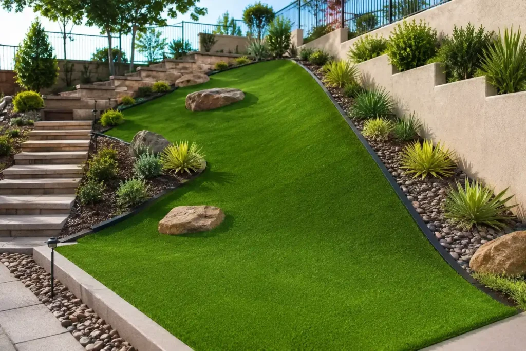 modern terraced hillside garden design